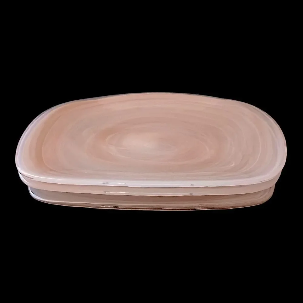 3 Pier 1‎ Alabaster Glass Plate Side Salad Dessert Lunch Niveus Pink Beige Swirl